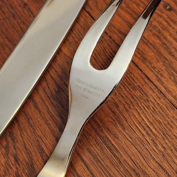 REED BARTON Stainless 18/10 Old English Antique Hammered Carving Set Knife Fork - Picture 4 of 5